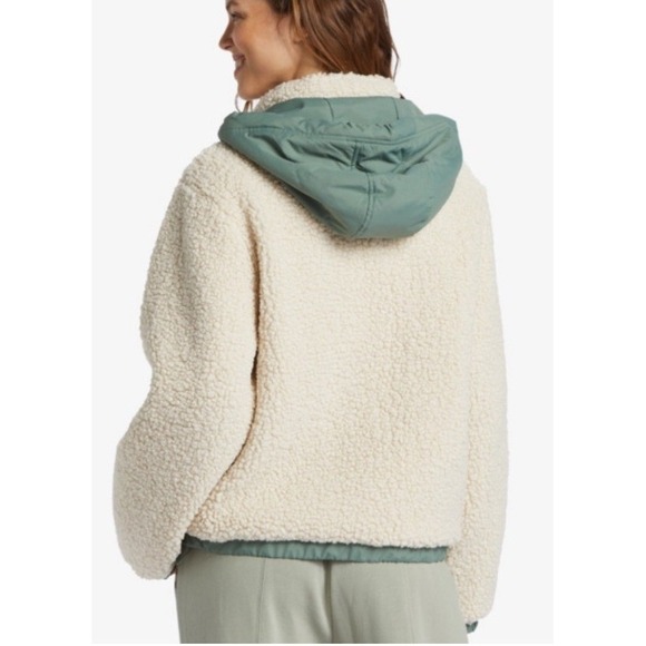 Billabong Northern Shore Hooded Sherpa Fleece Jacket Sea Spray L Quilted Lining - Picture 2 of 12